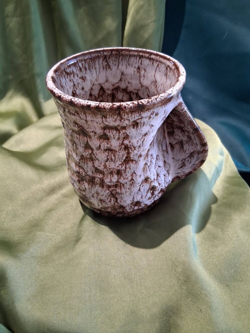 Vintage Studio Pottery Ceramic Mug Brown White Speckled Drip Glaze Retro Cup